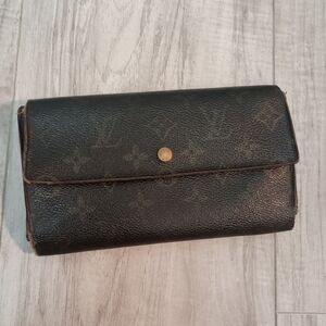 Louis Vuitton Monogram Canvas Long Wallet in Dark Brown with Gold Tone Snap